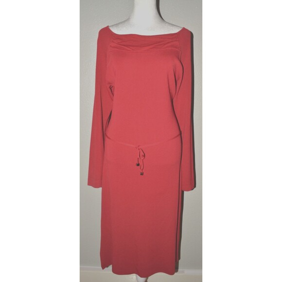 BCBG Max Azria Women’s Red Knit Dress Long Sleeve Belted Waist XL - Picture 1 of 5